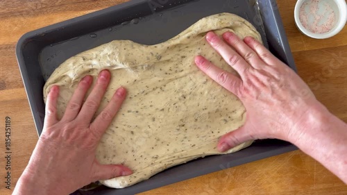 Making Focaccia Bread Shot From Above