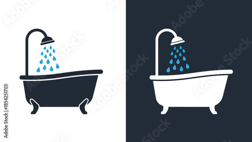 Bathtub icons - Blue icon set - Solid icons vector collection - Vector icon set - Line and glyph solid icon set - Icon vector - Flat Design Icon