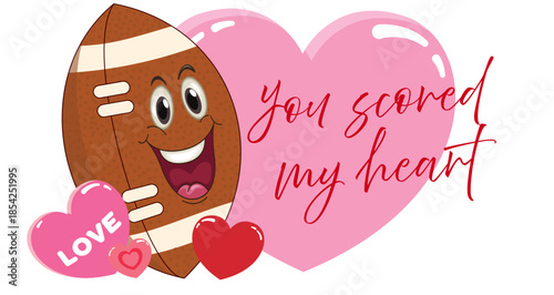 Romantic American football love illustration with heart, football elements and the phrase “you scored ny heart”, ideal for Valentine’s Day designs and sports fans.