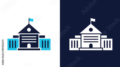 Blue icon set of government building - Blue icon set - Solid icons vector collection - Vector icon set - Line and glyph solid icon set - Icon vector - Flat Design Icon