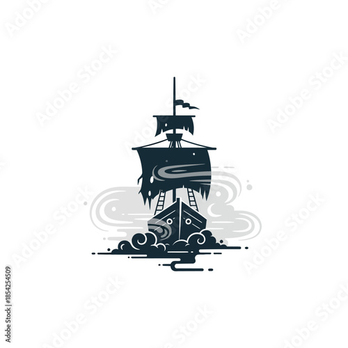 Illustration of a Sinking Pirate Ship.