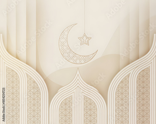 Golden Crescent Moon and Star Happy New Year Background
