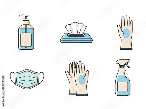 Essential Protection Items Healthcare, Sanitation, and Infection Control Icons Collection