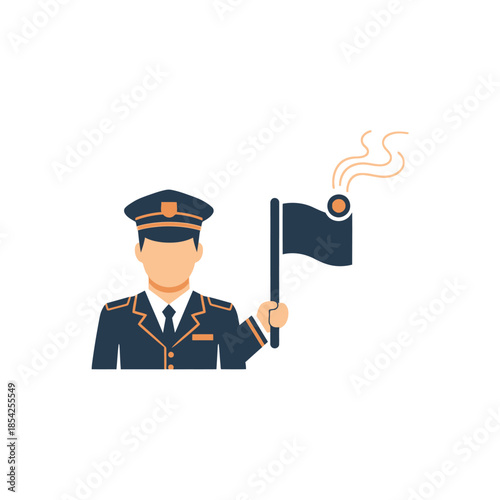 Cartoon Pilot Holding a Black Flag.