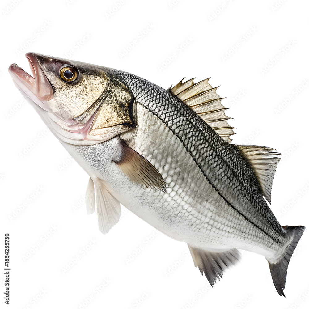 Fototapeta premium Fresh Sea Bass Isolated on Black Background