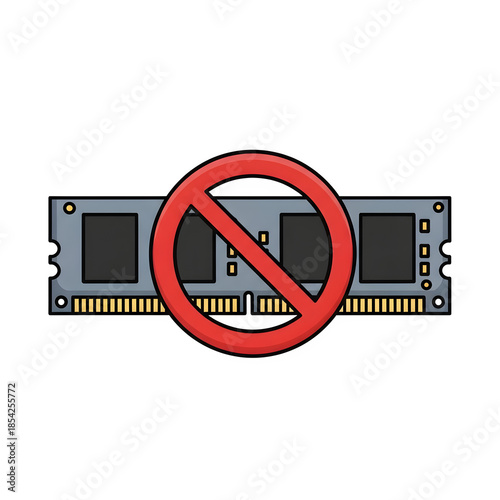 Icon showcasing computer rams crisis, an illustration of a ram stick with a restricted red sign over it