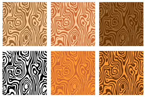 Modern Abstract Wood Grain Vector Pattern Set - Seamless Organic Swirl Texture Backgrounds in Various Colors, Isolated EPS File Graphic Design