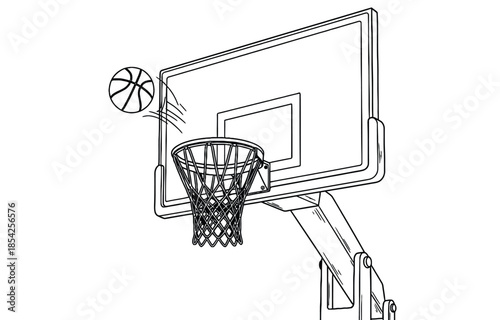 Basketball Hoop With Net And Backboard On A Stand – Action Shot Illustration For Sports
