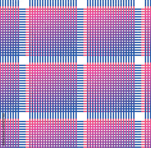 Bright, abstract pattern featuring a pink-to-blue gradient with geometric squares and diamond shapes