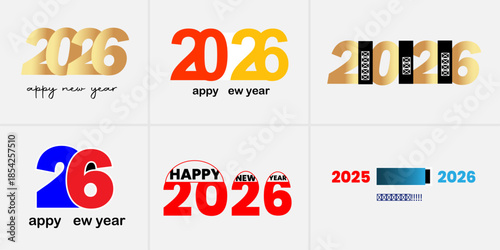 Collection of 2026 New Year designs with various color schemes.