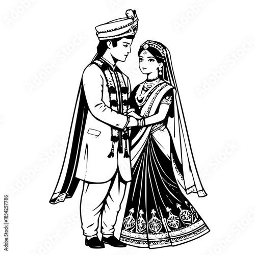 Traditional Indian Wedding Couple illustration for cultural celebrations and joyous ceremonies