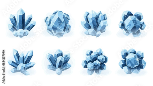 Illustration of Various Crystal Clusters A Collection of Sparkling Gems and Minerals