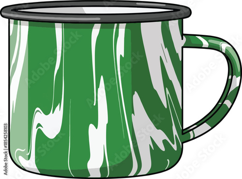 Green and white marbled ceramic mug.