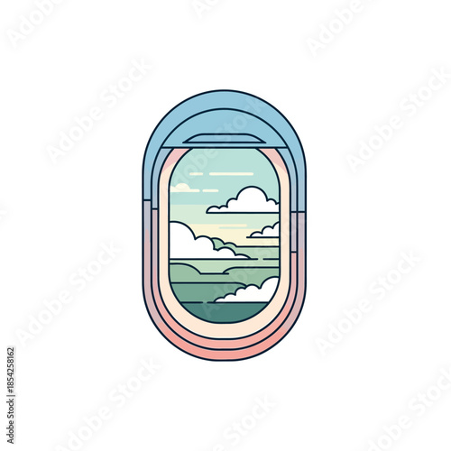 Illustration of Airplane Window View of Clouds.