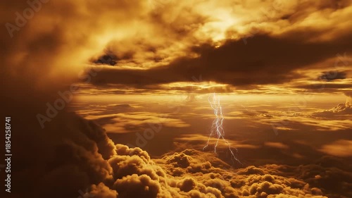 POV Orbiting Above Venus Like Golden Clouds, Slow Aerial Drift with Lightning Below, Ethereal Ambient Atmosphere for Meditation