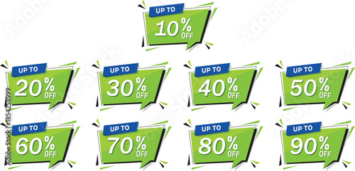 Comprehensive collection of marketing sale banners with various discount percentages from 10 to 90 percent off, retail promo set