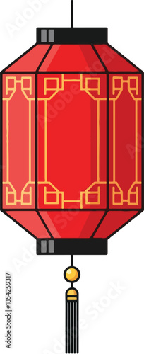 Red Chinese lantern with tassel hanging.