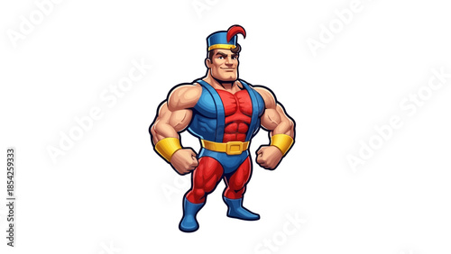  Determined 3D Retro Strongman Mascot, Classic Primary Color Scheme Emblem. transparent, svg.