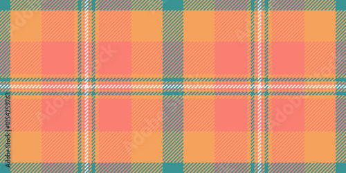 Advertisement seamless check tartan, tablecloth texture vector background. Woman textile plaid fabric pattern in sandy brown and salmon colors.