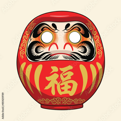 Traditional Japanese Daruma Doll Face Closeup.