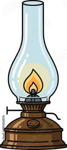 Vintage kerosene lamp with flame burning.