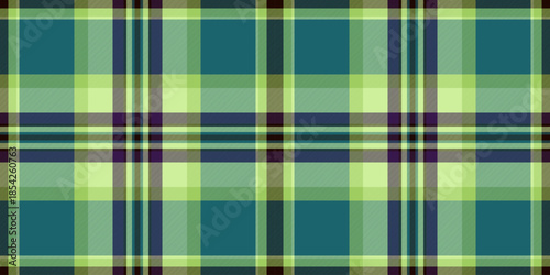 Paint texture textile fabric, hobby check background vector. Greeting card seamless pattern plaid tartan in green and cyan colors.