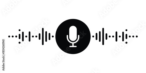 minimal black audio waveform with microphone icon sound wave vector illustration isolated