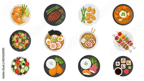 Assortment of Delicious Dishes from Around the World A Colorful Feast of Flavors and Textures