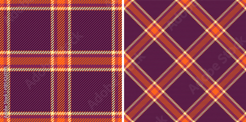 Seamless fabric tartan of texture background check with a plaid pattern vector textile. Set in sunset colors for design wrapping paper sheets.