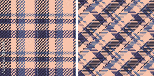 Tartan fabric plaid of texture check background with a textile seamless vector pattern. Set in night colors. Creative uses of ornamental silk tape.