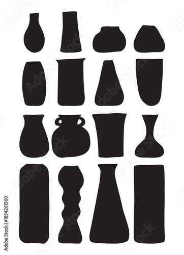 Vases of different shapes and sizes. Set of decorative vintage vases isolated on white background. Contours of flower vases. Vector illustration.