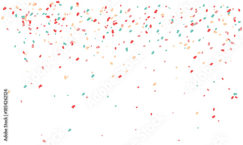 Joyful pastel confetti falling on white background. Perfect for celebratory designs, invitations, or adding a festive touch to any project.