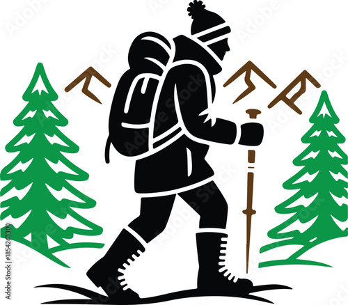 Winter hiking person icon