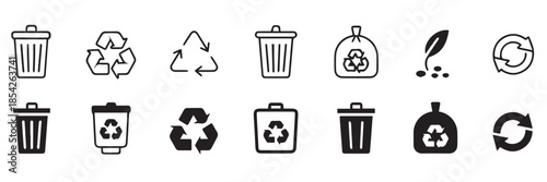 recycling icon set black and white waste management vector pack