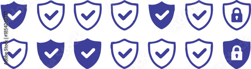 security shield emblem set alternating check and padlock icons