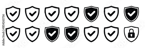 security shield badge collection with approval and lock indicators