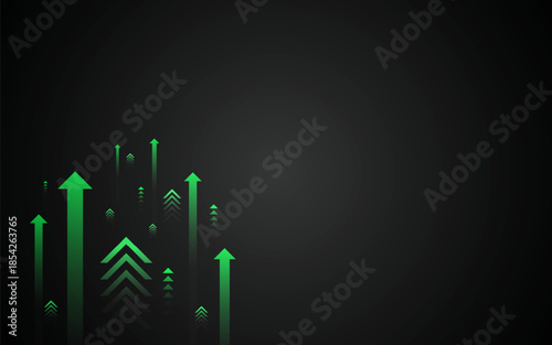 Futuristic financial charts show improving performance, with slender arrows pointing backwards to indicate strong upward movement.