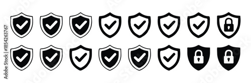 security shield icon set checkmark and padlock grid vector
