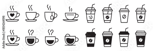 cup icons line and filled style for coffee and tea design