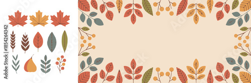 autumn foliage wreath frame clipart for harvest and greeting