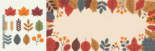 autumn leaves frame with pear wheat berries seasonal greeting