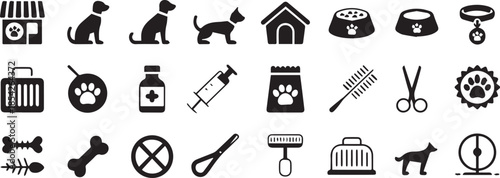 pet grooming and health icons for clinic shop packaging