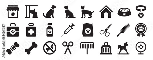 pet care icons collection for dog cat grooming and vet