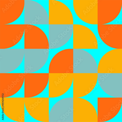 Vibrant geometric pattern with orange, yellow and blue shapes