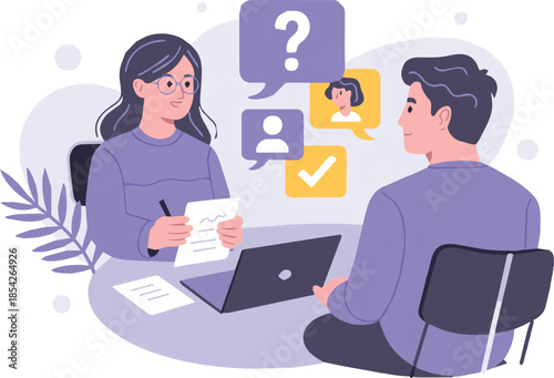 interview job discussion between candidate and interviewer at desk