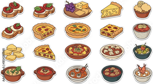Delicious Assortment of Appetizers A Colorful Collection of Food Stickers