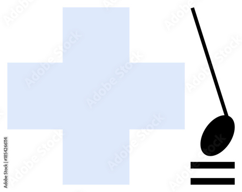 Blue medical cross with a black laboratory sample tool. Ideal for healthcare, medical care, diagnostics, testing, hospital services, health awareness, clinical research. Clean simple flat metaphor