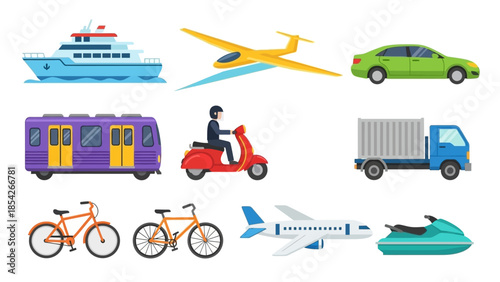 Collection of Transportation Methods Various Modes of Transport, Vehicles, and Transportations