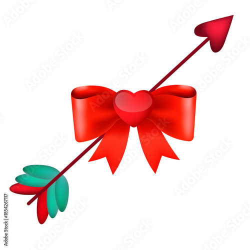 Cupid's arrow with a red bow and a heart