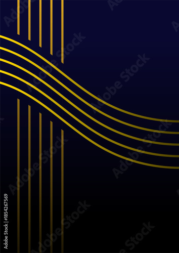 Abstract dark blue background with golden lines